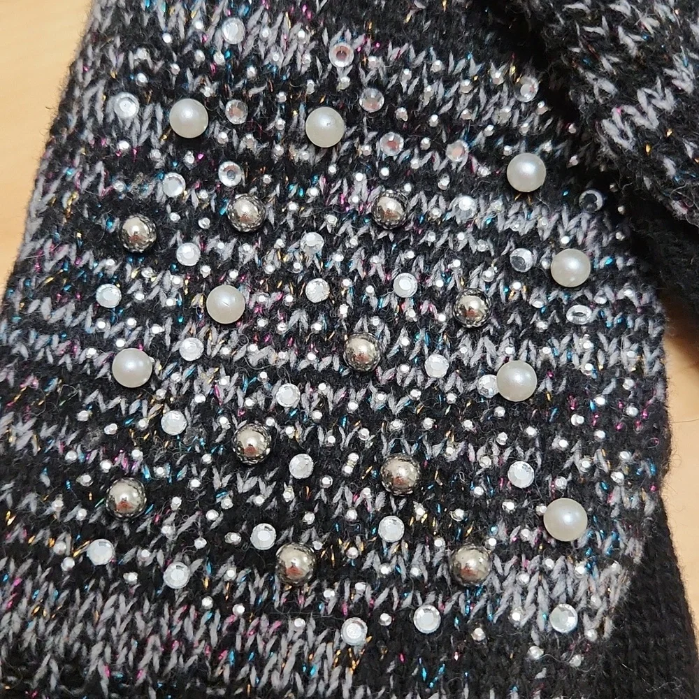 Coco And Carmen Pearltastic Convertible Gloves Wool Blend Embelished Black